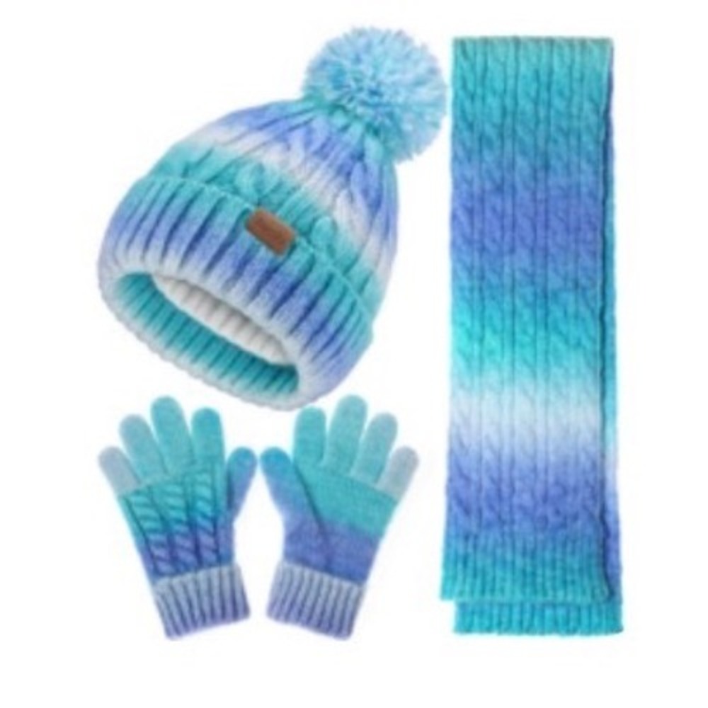 Remifa Kids Winter Hat Scarf Gloves Set Blue Teal Ombre Beanie WJEX001 M 3-8Y